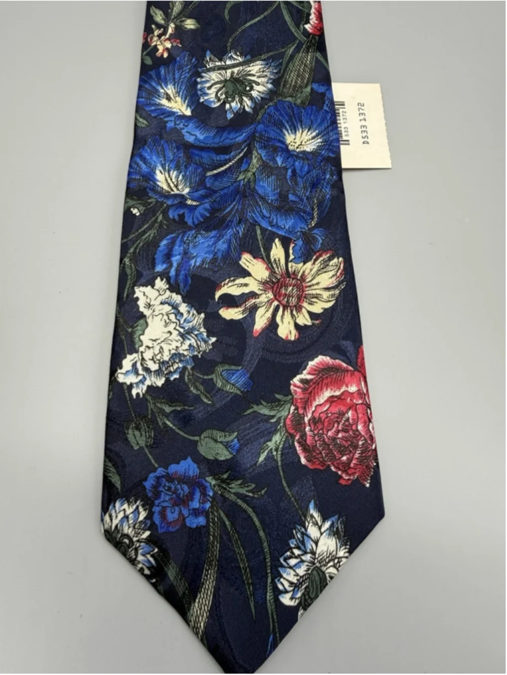 VINTAGE NWT Towncraft JCPenney Men's Tie Navy Floral Botanical 1990s Deadstock